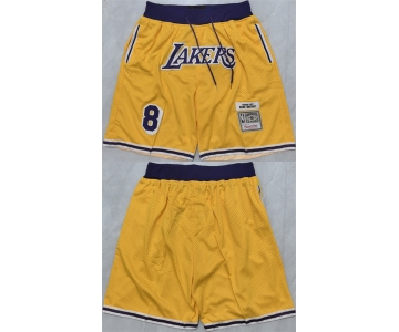 Men's Los Angeles Lakers #8 Kobe Bryant Yellow 2025 Shorts