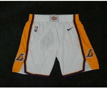 Men's Los Angeles Lakers White 2017-2018 Nike Swingman Stitched NBA Shorts