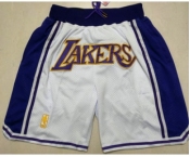 Men's Los Angeles Lakers White Gold NBA Just Don Swingman Throwback Shorts