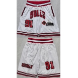 Men's Chicago Bulls #91 Dennis Rodman White 2025 Shorts Men's Chicago Bulls #91 Dennis Rodman White 2025 Shorts
