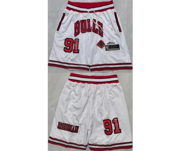 Men's Chicago Bulls #91 Dennis Rodman White 2025 Shorts
