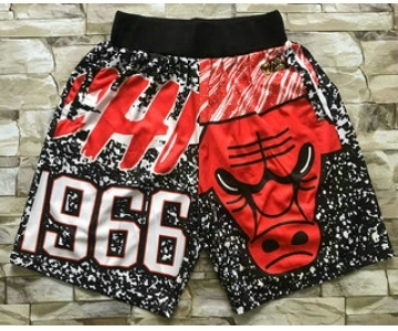 Men's Chicago Bulls Black Big Face Mitchell Ness Hardwood Classics Soul Swingman Throwback Shorts