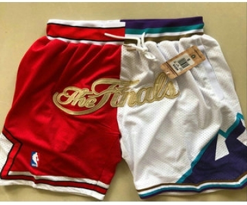 Men's Chicago Bulls and Utah Jazz Red With White 1997 The Finals Patch Split Just Don Shorts