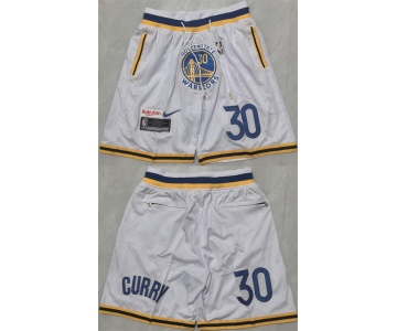 Men's Golden State Warriors #30 Stephen Curry White Shorts