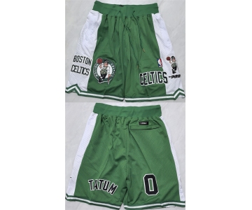 Men's Boston Celtics #0 Jayson Tatum Green White Shorts