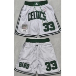 Men's Boston Celtics #33 Larry Bird White Shorts