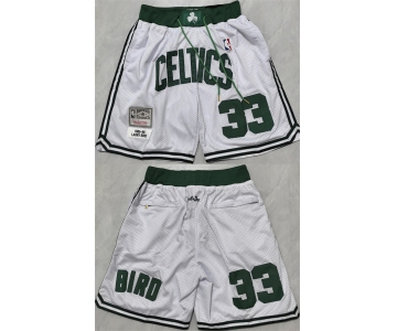 Men's Boston Celtics #33 Larry Bird White Shorts