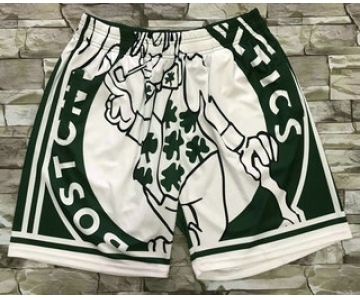 Men's Boston Celtics Green Big Face Mitchell Ness Hardwood Classics Soul Swingman Throwback Shorts