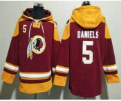 Men's Washington Commanders #5 Jayden Daniels Red Ageless Must Have Lace Up Pullover Hoodie