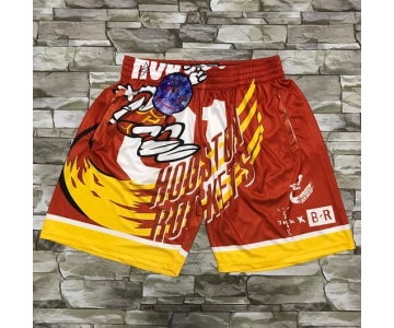 Travis Scott X Br X Mn Houston Rockets #01 Jack Red Basketball Swingman Throwback Shorts