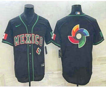 Men's Mexico Baseball 2023 Black World Big Logo Classic Stitched Jersey