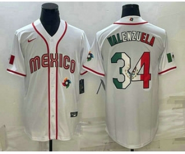 Men's Mexico Baseball #34 Fernando Valenzuela 2023 White World Classic Stitched Jerseys