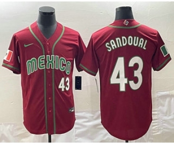 Mens Mexico Baseball #43 Patrick Sandoval Number 2023 Red World Classic Stitched Jersey