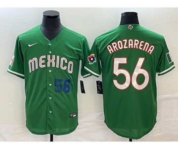 Men's Mexico Baseball #56 Randy Arozarena Number 2023 Green World Classic Stitched Jersey