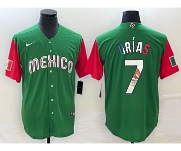 Men's Mexico Baseball #7 Julio Urías 2023 Green World Baseball Classic Stitched Jersey