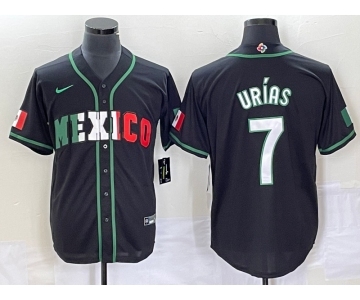 Men's Mexico Baseball #7 Julio Urias 2023 Black White World Classic Stitched Jersey