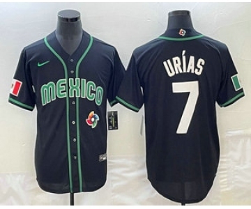 Men's Mexico Baseball #7 Julio Urias 2023 Black White World Classic Stitched Jerseys