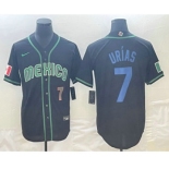 Mens Mexico Baseball #7 Julio Urias Number 2023 Black Blue World Classic Stitched Jersey