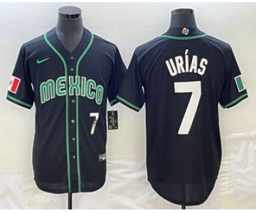 Men's Mexico Baseball #7 Julio Urias Number 2023 Black White World Classic Stitched Jerseys