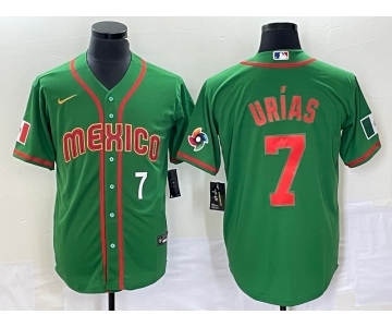 Men's Mexico Baseball #7 Julio Urias Number 2023 Green World Classic Stitched Jersey13