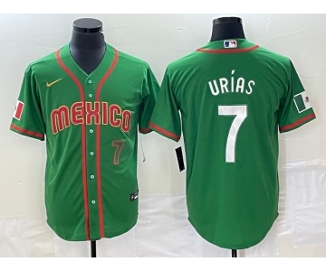 Men's Mexico Baseball #7 Julio Urias Number 2023 Green World Classic Stitched Jersey3