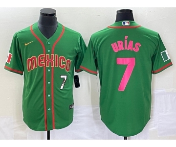 Men's Mexico Baseball #7 Julio Urias Number 2023 Green World Classic Stitched Jersey7