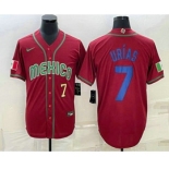Men's Mexico Baseball #7 Julio Urias Number 2023 Red Blue World Baseball Classic Stitched Jerseys