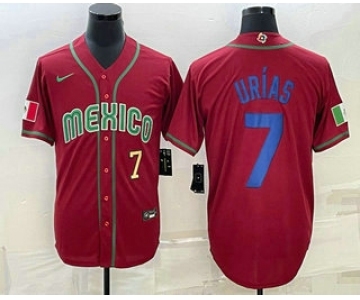 Men's Mexico Baseball #7 Julio Urias Number 2023 Red Blue World Baseball Classic Stitched Jerseys