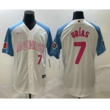 Men's Mexico Baseball #7 Julio Urias Number 2023 White Blue World Classic Stitched Jersey