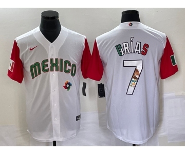 Men's Mexico Baseball #7 Julio Urias Number 2023 White Red World Classic Stitched Jersey 15