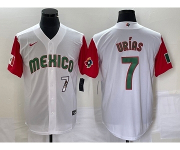 Men's Mexico Baseball #7 Julio Urias Number 2023 White Red World Classic Stitched Jersey 48