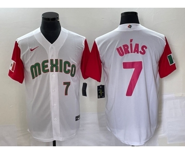 Men's Mexico Baseball #7 Julio Urias Number 2023 White Red World Classic Stitched Jersey24