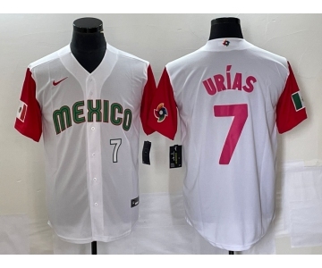Men's Mexico Baseball #7 Julio Urias Number 2023 White Red World Classic Stitched Jersey25