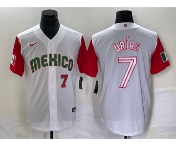 Men's Mexico Baseball #7 Julio Urias Number 2023 White Red World Classic Stitched Jersey42