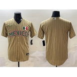 Men's Mexico Baseball Blank Tan 2023 World Baseball Classic Stitched Jersey