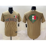Men's Mexico Baseball Tan 2023 World Baseball Classic Team Big Logo Stitched Jerseys