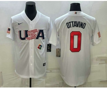 Men's USA Baseball #0 Adam Ottavino 2023 White World Baseball Classic Stitched Jersey