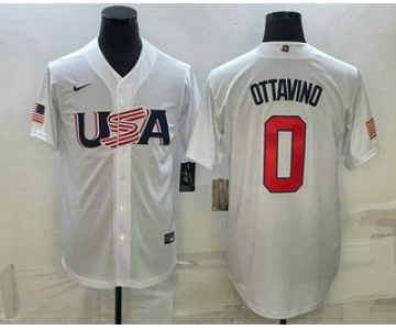 Men's USA Baseball #0 Adam Ottavino 2023 White World Baseball Classic Stitched Jerseys