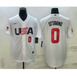 Men's USA Baseball #0 Adam Ottavino Number 2023 White World Baseball Classic Stitched Jersey