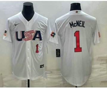 Men's USA Baseball #1 Jeff McNeil Number 2023 White World Classic Stitched Jersey