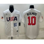Men's USA Baseball #10 JT Realmuto Number 2023 White World Baseball Classic Stitched Jersey