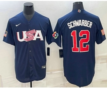 Men's USA Baseball #12 Kyle Schwarber 2023 Navy World Baseball Classic Stitched Jerseys
