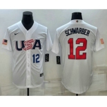 Mens USA Baseball #12 Kyle Schwarber Number 2023 White World Baseball Classic Stitched Jersey