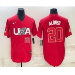 Mens USA Baseball #20 Pete Alonso Number 2023 Red World Classic Stitched Jersey