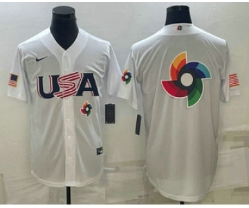 Men's USA Baseball 2023 White World Baseball Big Logo With Patch Classic Replica Stitched Jerseys