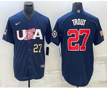 Men's USA Baseball #27 Mike Trout Number 2023 Navy World Baseball Classic Stitched Jersey