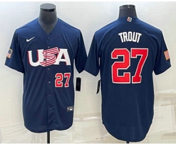 Men's USA Baseball #27 Mike Trout Number 2023 Navy World Baseball Classic Stitched Jerseys