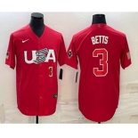 Mens USA Baseball #3 Mookie Betts Number 2023 Red World Classic Stitched Jersey
