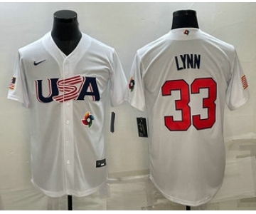 Men's USA Baseball #33 Lance Lynn 2023 White World Baseball Classic Stitched Jerseys