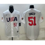 Mens USA Baseball #51 Brady Singer Number 2023 White World Baseball Classic Stitched Jersey